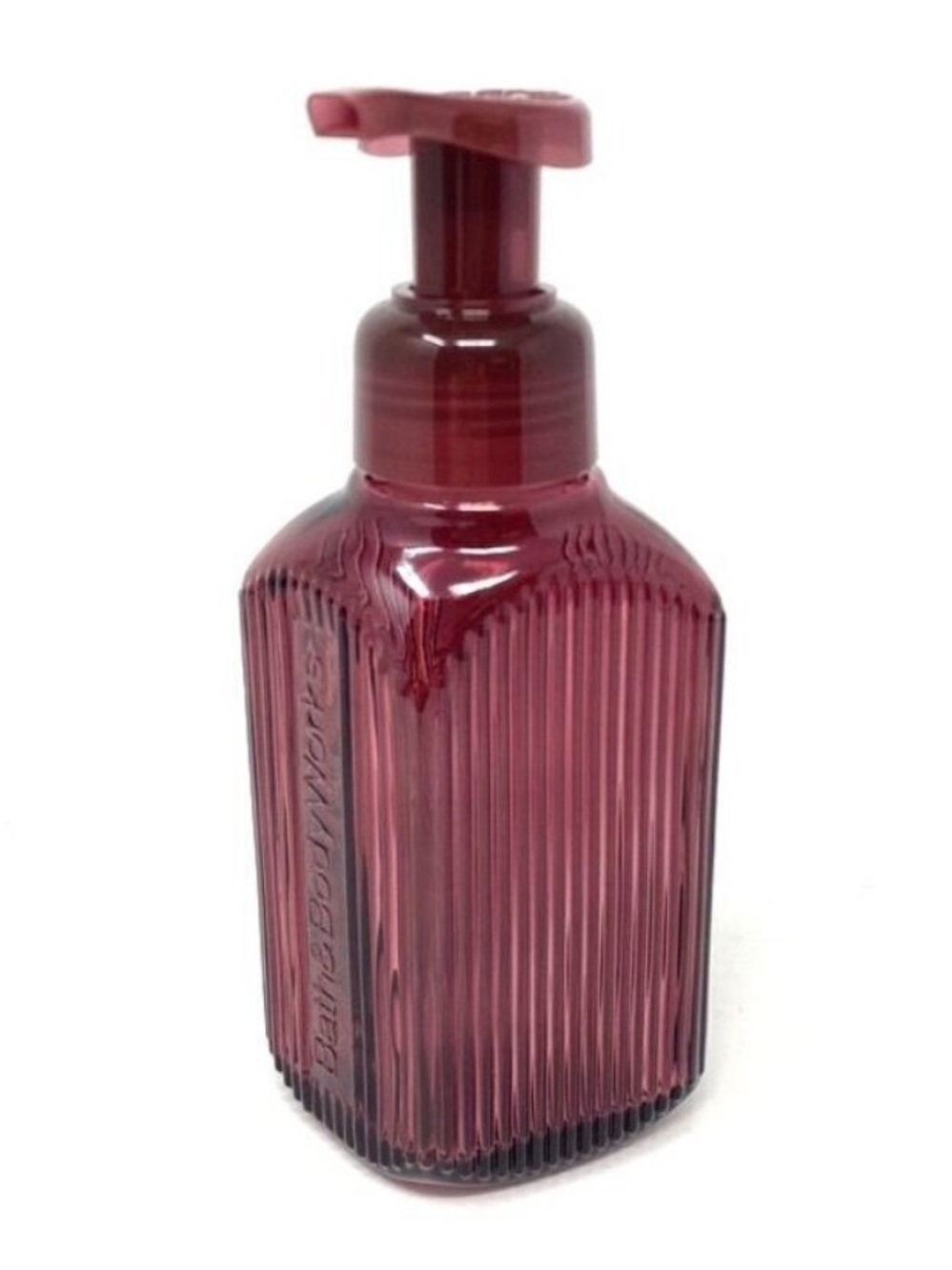 Bath & Body Works Maroon Vertical Lines Foaming Hand Soap Dispenser Glass